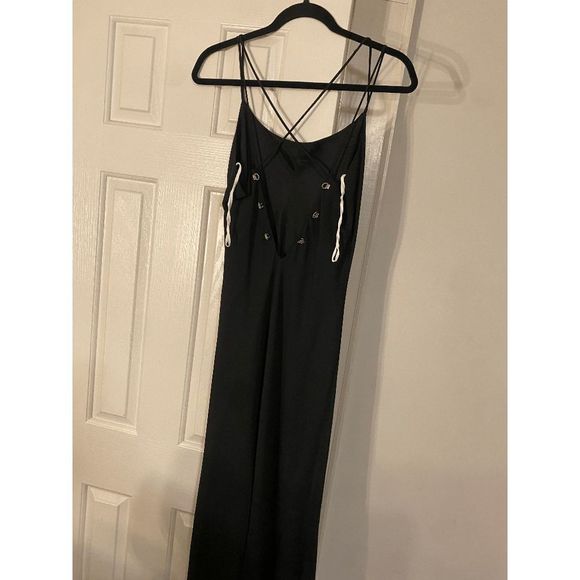 Lenovia USA Lace-Up Back Scoop Neck Spaghetti Straps Slip Dress Black Sz Large - Picture 3 of 14